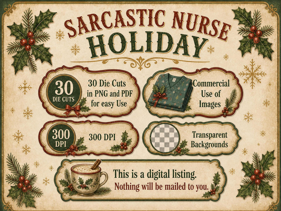 Nurse Christmas Labels PNG Clipart Bundle, Night Shift Humor, Nursing Student Gift, Hospital Staff