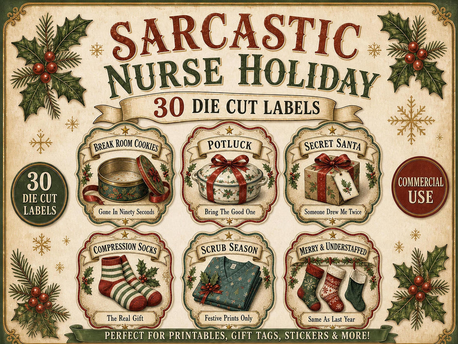 Nurse Christmas Labels PNG Clipart Bundle, Night Shift Humor, Nursing Student Gift, Hospital Staff