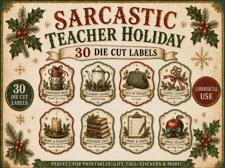 Teacher Christmas Labels PNG Clipart Bundle, School Staff Gift, Lounge Decor, Secret Santa