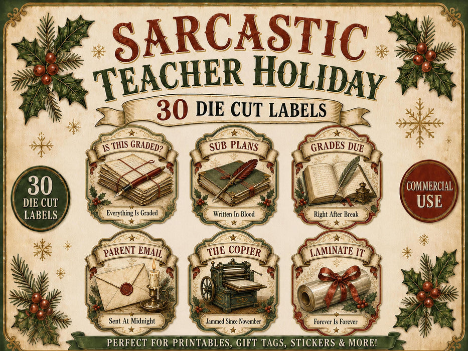 Teacher Christmas Labels PNG Clipart Bundle, School Staff Gift, Lounge Decor, Secret Santa