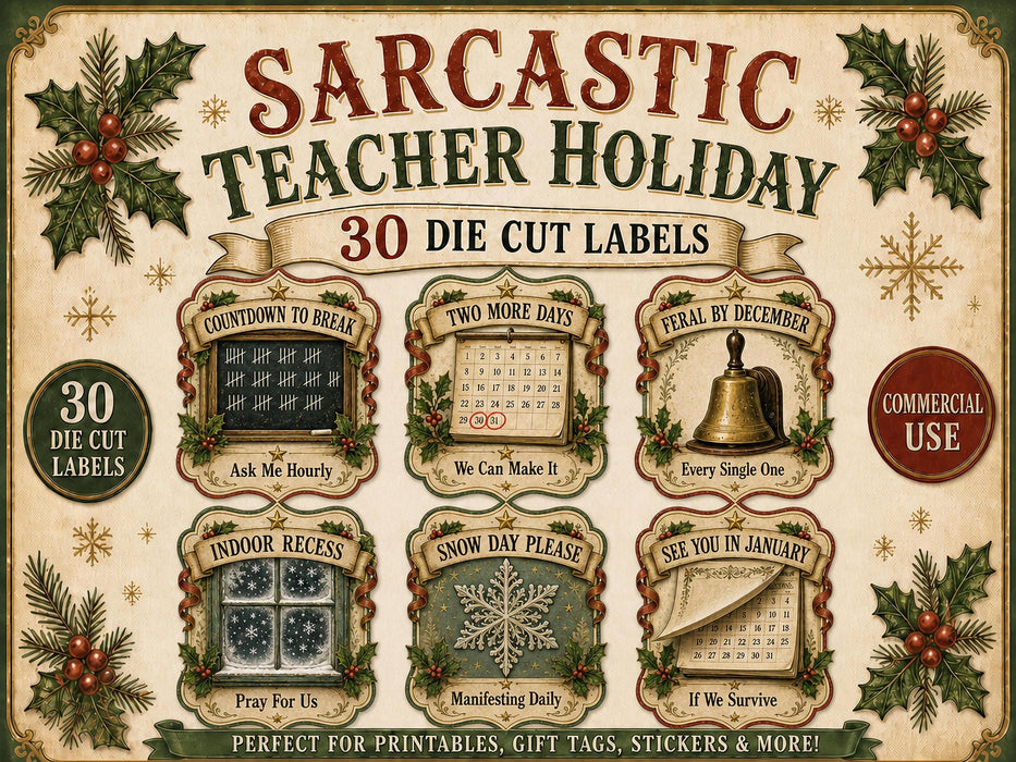 Teacher Christmas Labels PNG Clipart Bundle, School Staff Gift, Lounge Decor, Secret Santa