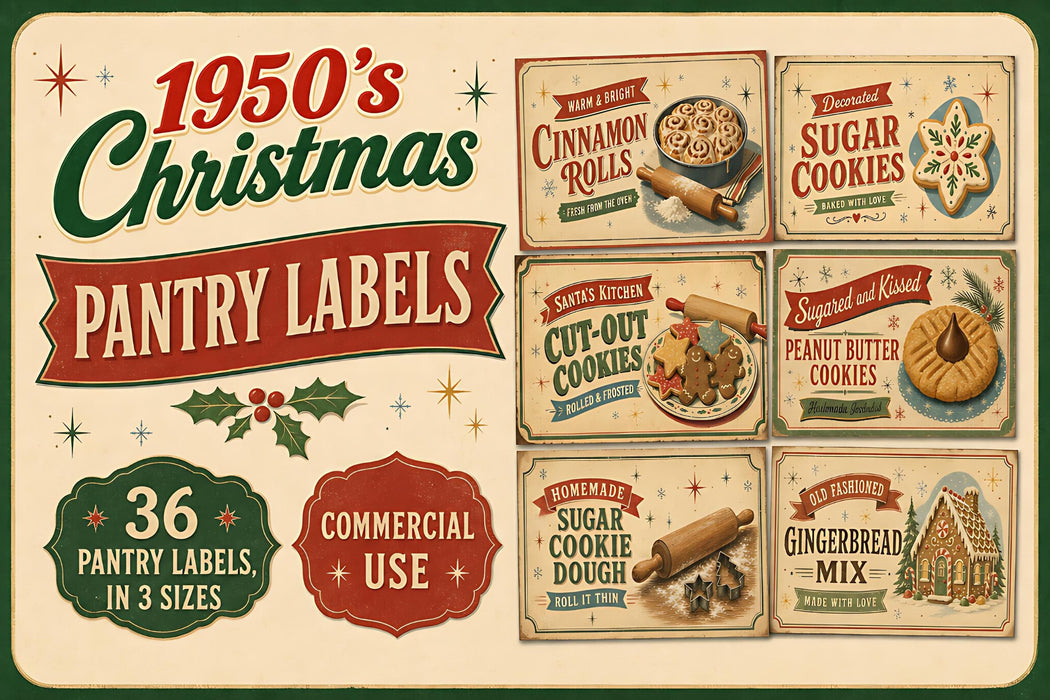 1950s Vintage Christmas Pantry Labels Printable Avery 8164 Canister Wraps Retro Kitchen