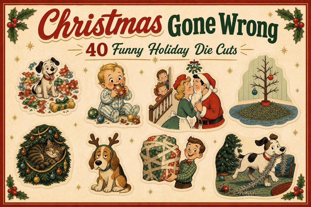 Funny Christmas Clipart 40 PNG Die Cuts Retro 1950s Holiday Humor Junk Journal