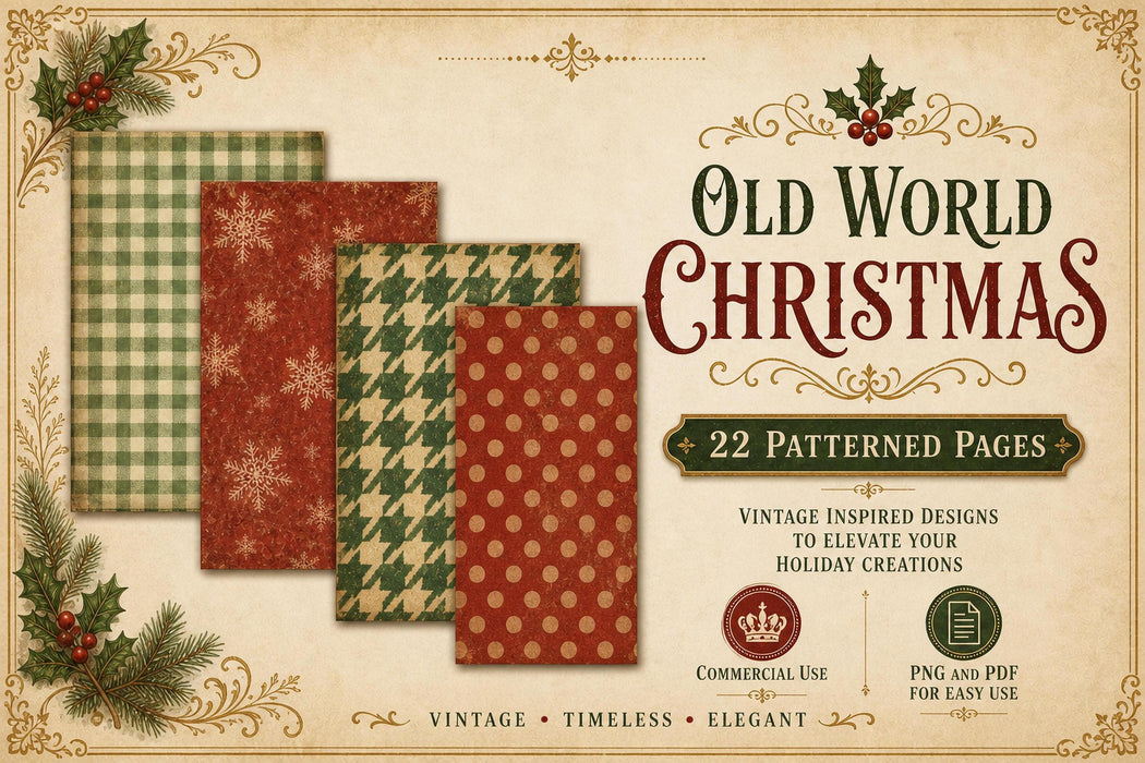 Vintage Christmas Paper Pack Printable, Junk Journal, Antique Patterns, Holiday Backgrounds, Commercial Use