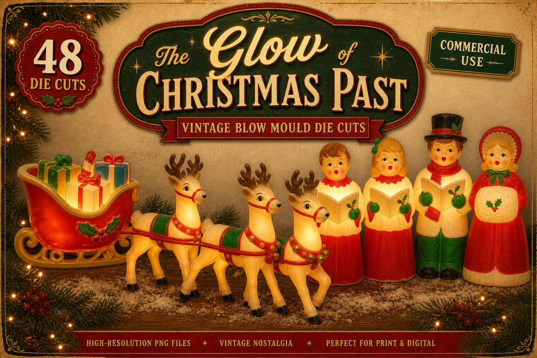 The Glow of Christmas Past PNG Clipart Bundle, Vintage Blow Mold, Retro Die Cuts