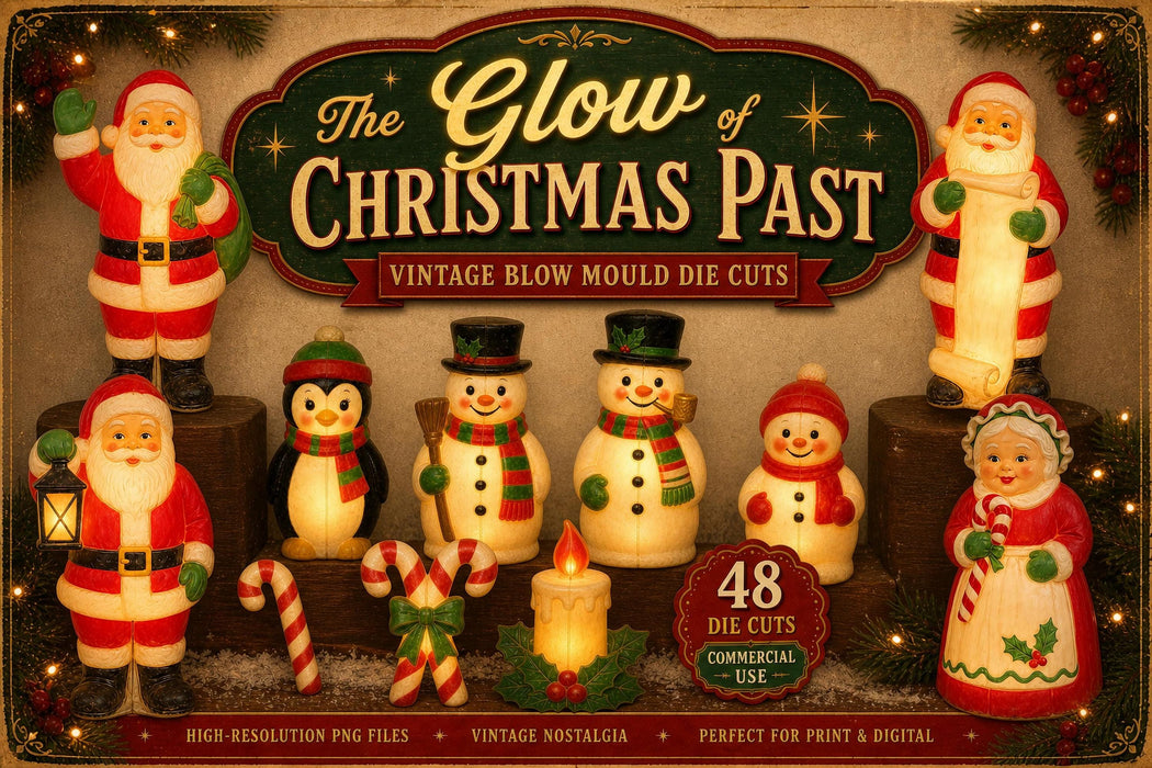The Glow of Christmas Past PNG Clipart Bundle, Vintage Blow Mold, Retro Die Cuts