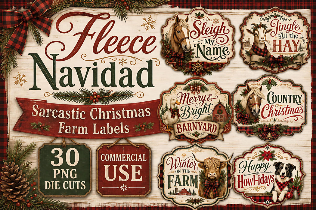 Fleece Navidad PNG Clipart Bundle, Funny Christmas Signs, Farm Animal Puns, Punny Labels