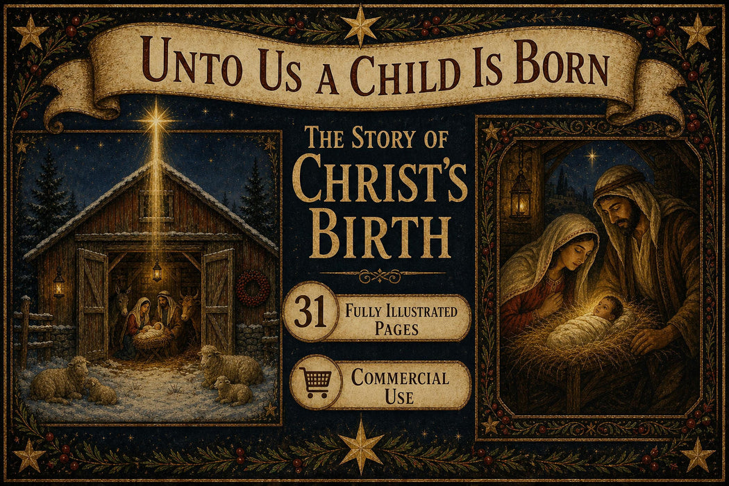 Unto Us a Child Is Born Printable Set, Nativity Art, Christmas Scripture Prints