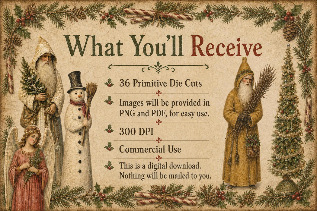 Primitive Christmas Die Cuts 40 Belsnickel Santa Vintage Tag Ephemera Junk Journal Printable