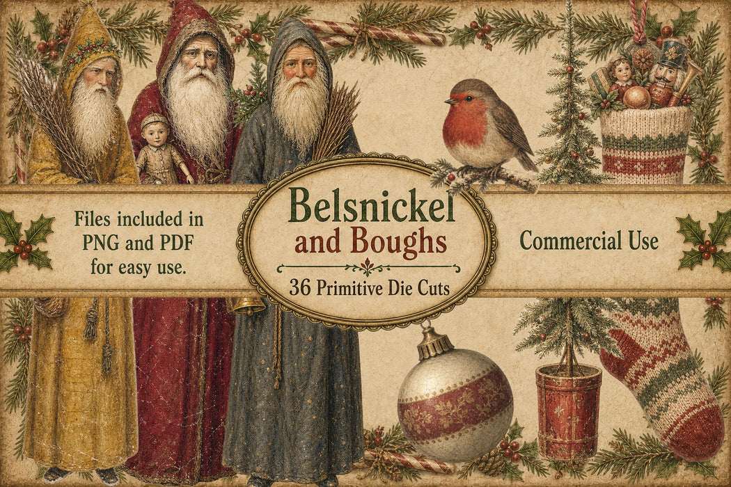Primitive Christmas Die Cuts 40 Belsnickel Santa Vintage Tag Ephemera Junk Journal Printable