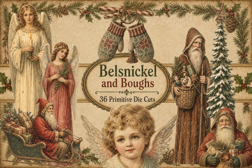 Primitive Christmas Die Cuts 40 Belsnickel Santa Vintage Tag Ephemera Junk Journal Printable