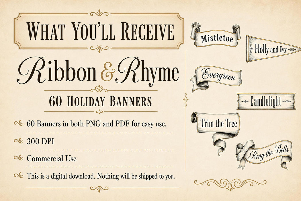 Christmas Banner Die Cuts 60 Vintage Ribbon Clipart Junk Journal Printable Ephemera