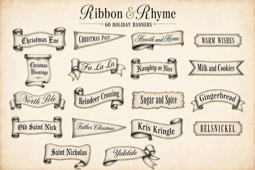 Christmas Banner Die Cuts 60 Vintage Ribbon Clipart Junk Journal Printable Ephemera