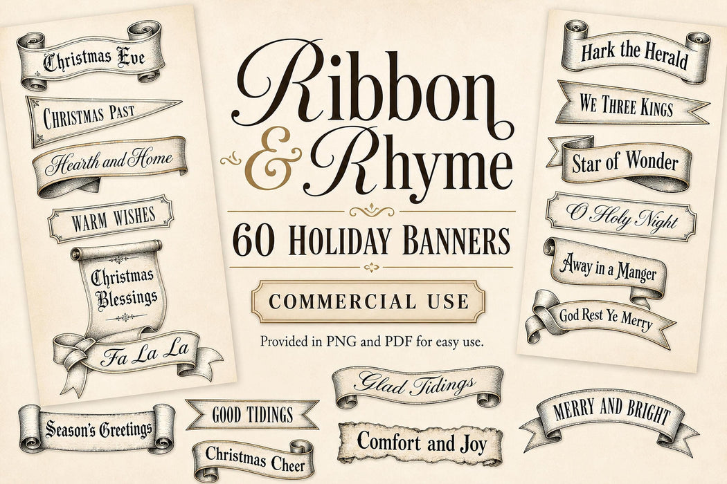 Christmas Banner Die Cuts 60 Vintage Ribbon Clipart Junk Journal Printable Ephemera