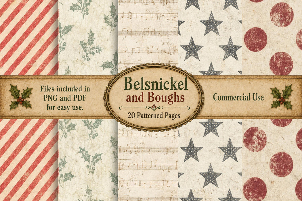 Primitive Christmas Digital Paper 20 Sheets Two Tone Vintage Junk Journal Printable