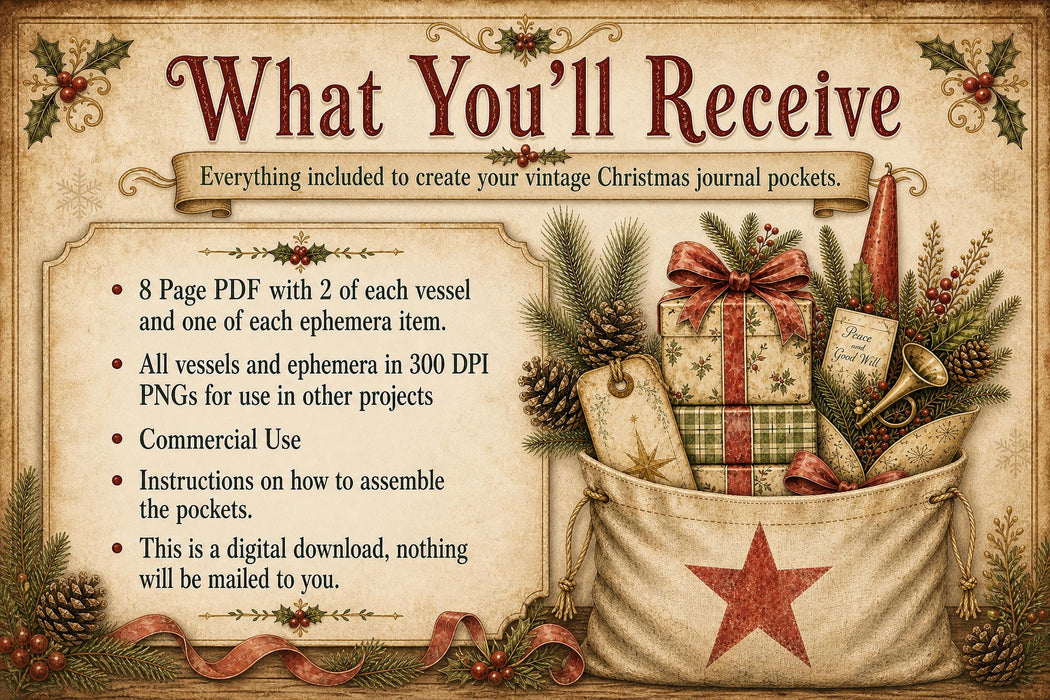 Vintage Christmas 3D Junk Journal illusion Pockets | Printable Die Cut Ephemera (Digital Download)
