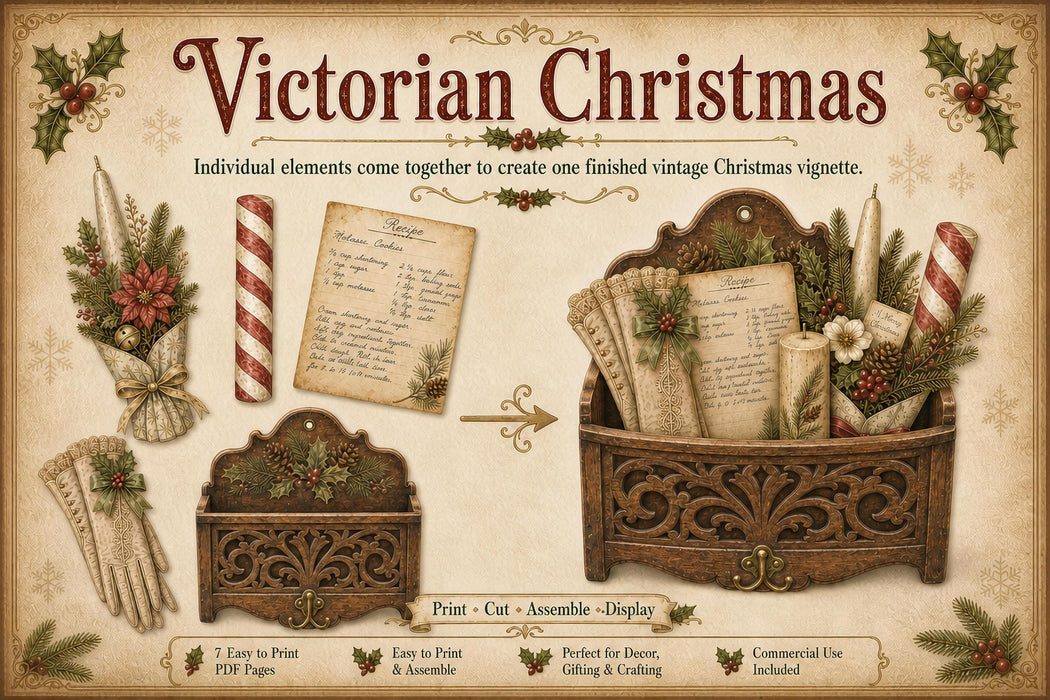 Victorian Christmas 3D Junk Journal illusion Pockets | Printable Die Cut Ephemera (Digital Download)