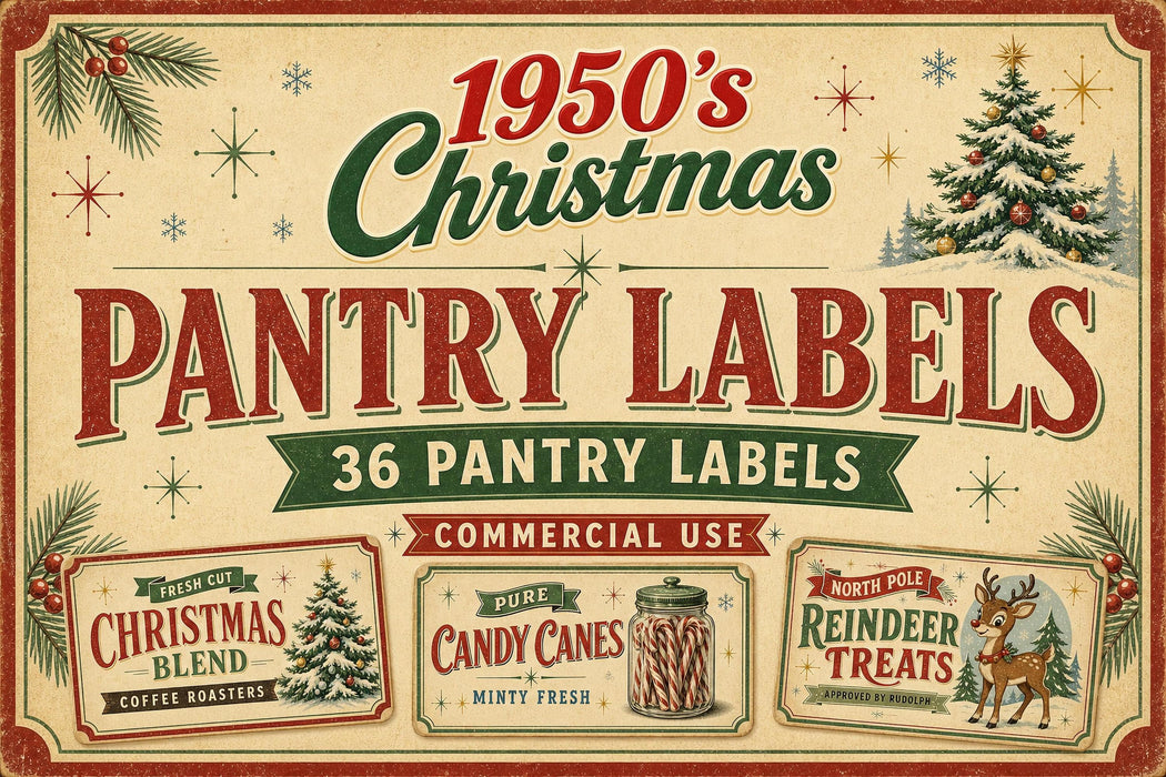 1950s Vintage Christmas Pantry Labels Printable Avery 8164 Canister Wraps Retro Kitchen