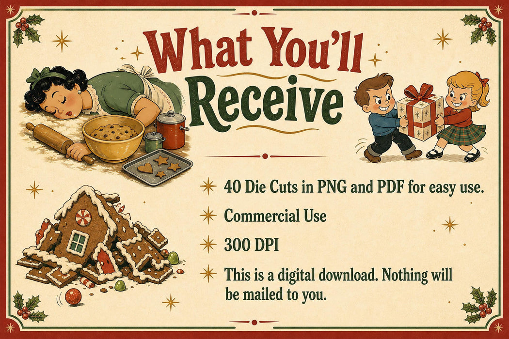 Funny Christmas Clipart 40 PNG Die Cuts Retro 1950s Holiday Humor Junk Journal