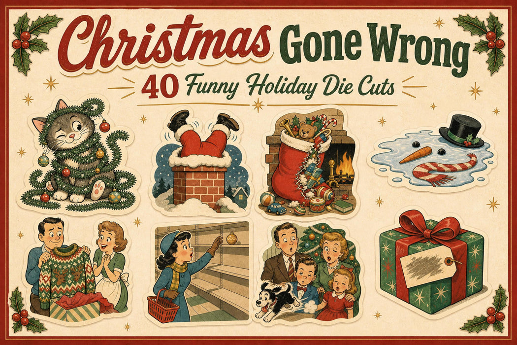 Funny Christmas Clipart 40 PNG Die Cuts Retro 1950s Holiday Humor Junk Journal