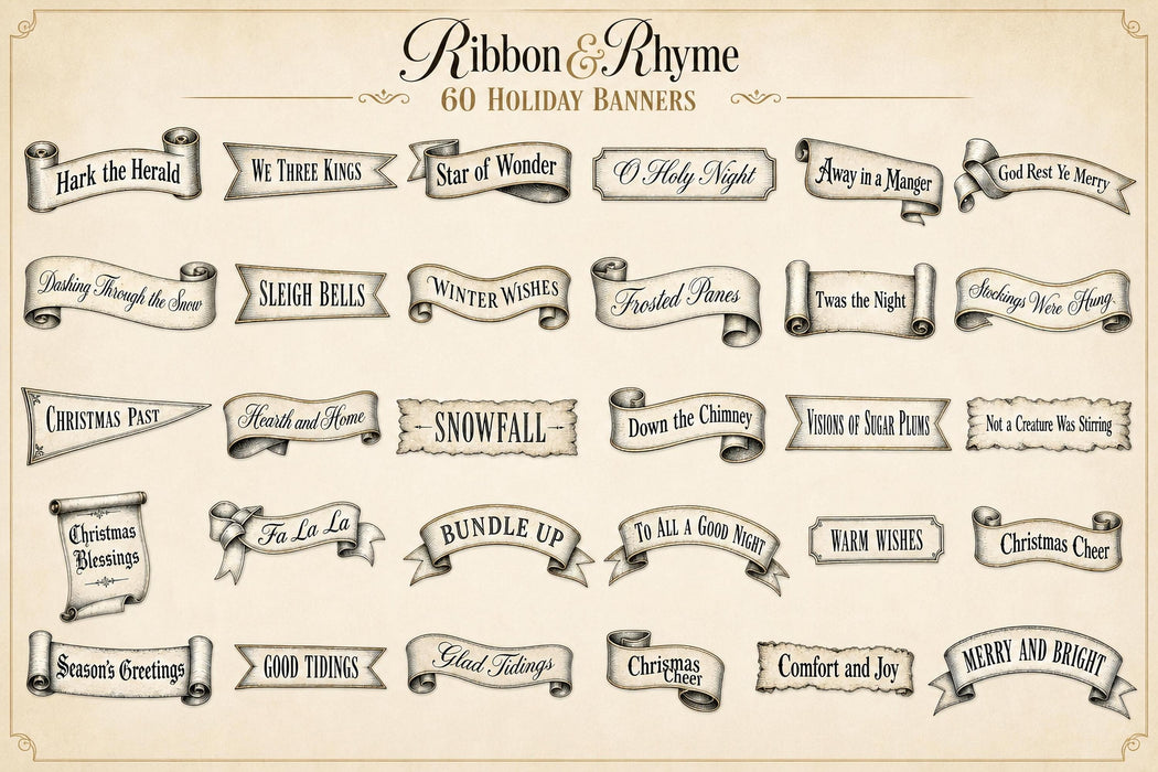 Christmas Banner Die Cuts 60 Vintage Ribbon Clipart Junk Journal Printable Ephemera