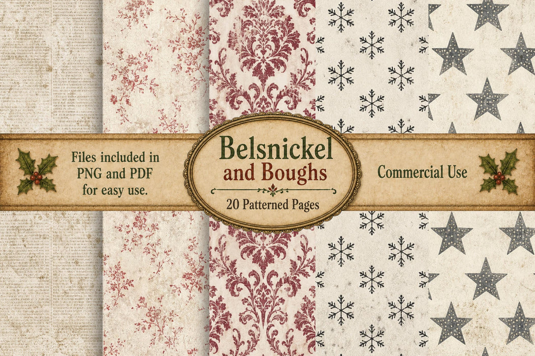 Primitive Christmas Digital Paper 20 Sheets Two Tone Vintage Junk Journal Printable