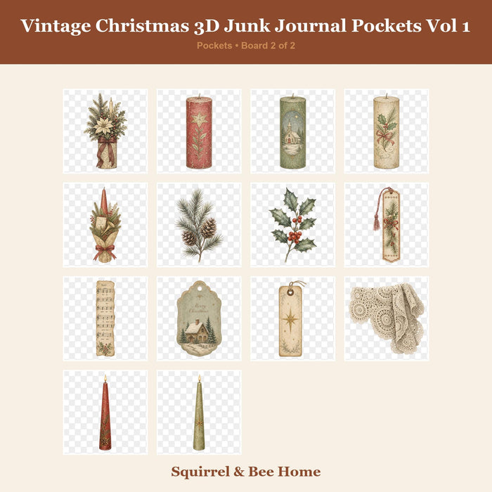 Vintage Christmas 3D Junk Journal illusion Pockets | Printable Die Cut Ephemera (Digital Download)