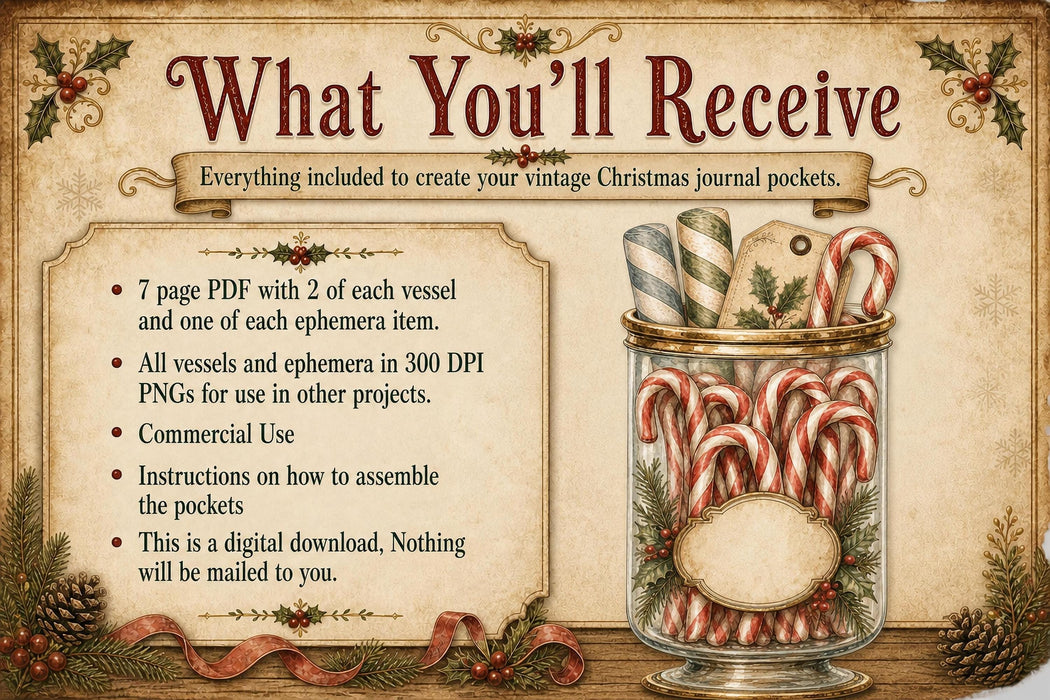 Victorian Christmas 3D Junk Journal illusion Pockets | Printable Die Cut Ephemera (Digital Download)