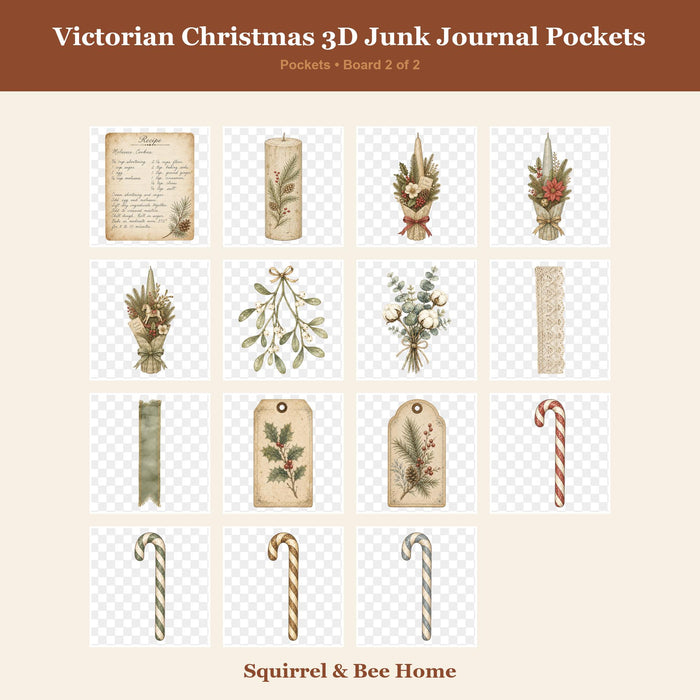 Victorian Christmas 3D Junk Journal illusion Pockets | Printable Die Cut Ephemera (Digital Download)