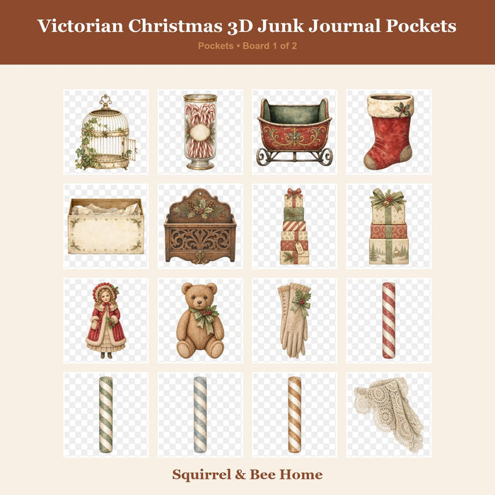 Victorian Christmas 3D Junk Journal illusion Pockets | Printable Die Cut Ephemera (Digital Download)