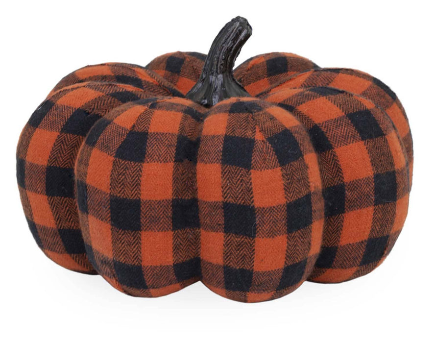 SQUAT BLACK & ORANGE CHECK PUMPKIN HOME ACCENT