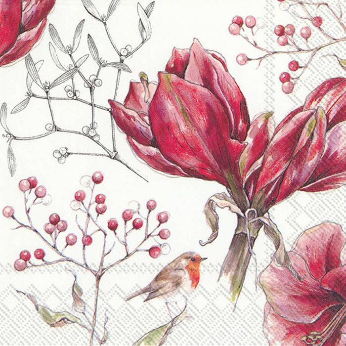 Winter Amaryllis White Christmas Paper Lunch Napkin